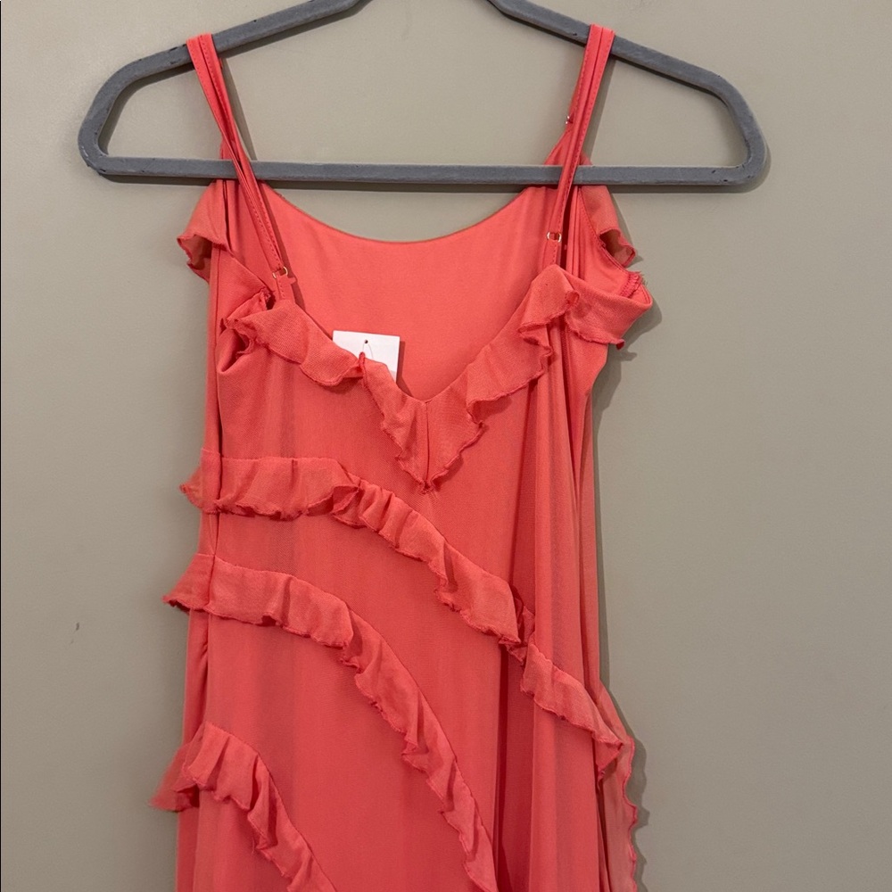 NWT- Princess Polly High Slit Ruffle Dress, Coral, size 8 - Picture 11 of 12